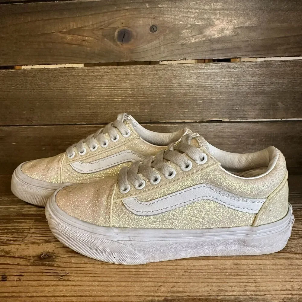 Kids Girls Vans Old Skool Yellow Glitter Skateboarding Sneakers‎ Shoes Size 11.5